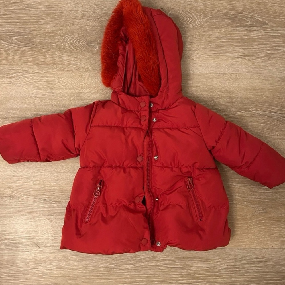 Zara Kids Red Puffer Jacket with Hood